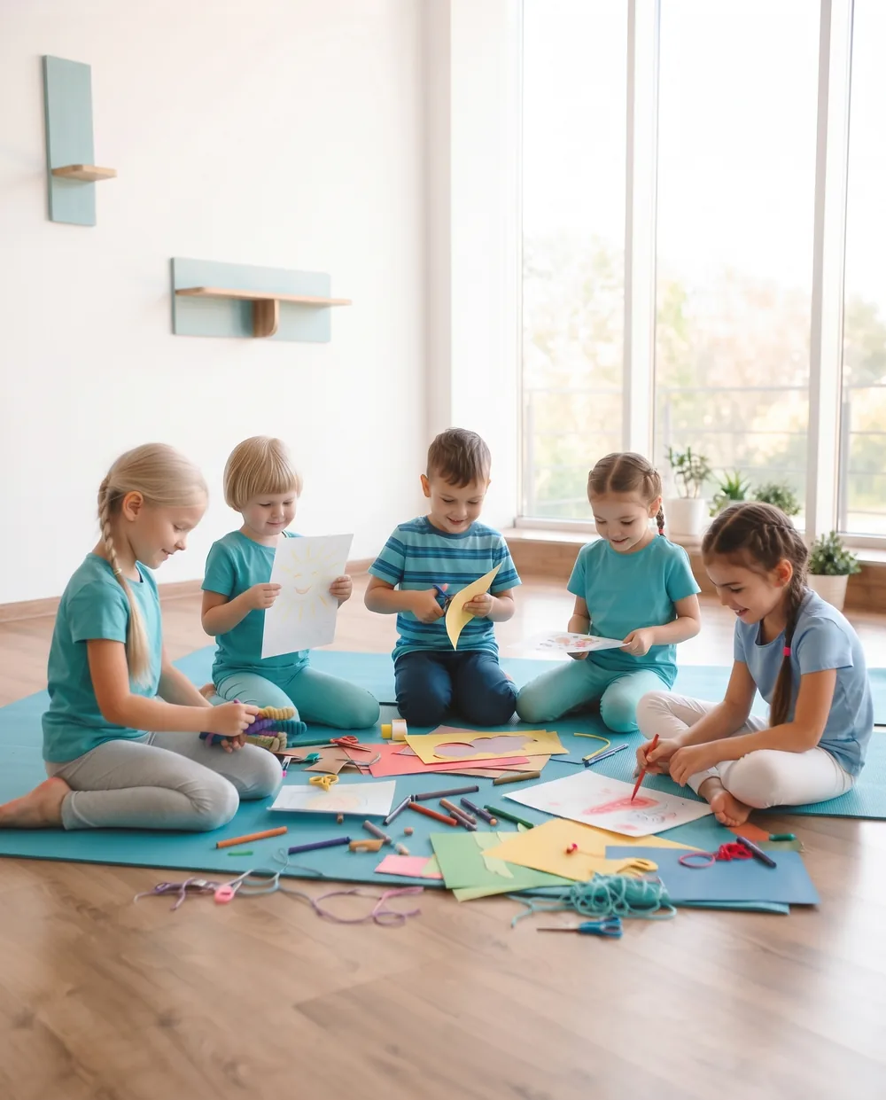 Kinder beim Basteln und Malen im Ferienkurs