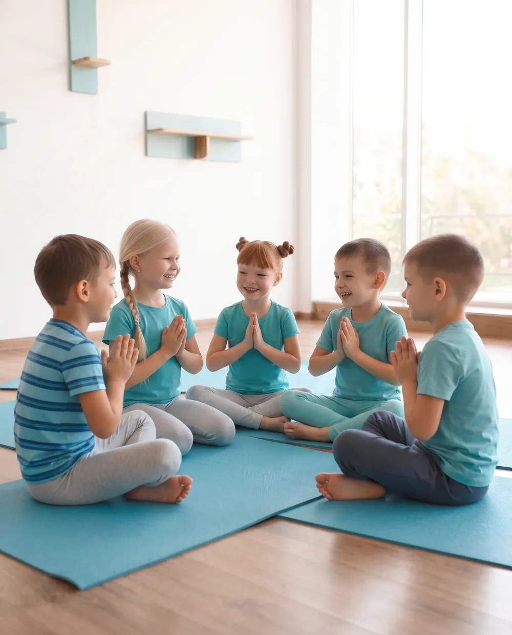 Kinder im Begrüssungskreis mit Händen am Herzen